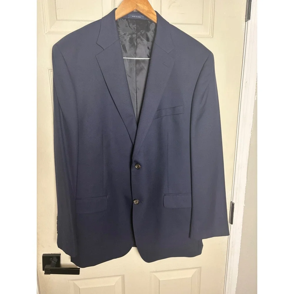 Ralph Lauren Mens Navy Blue 100% Wool Blazer Sport Coat 44R Woolmark 2-Button